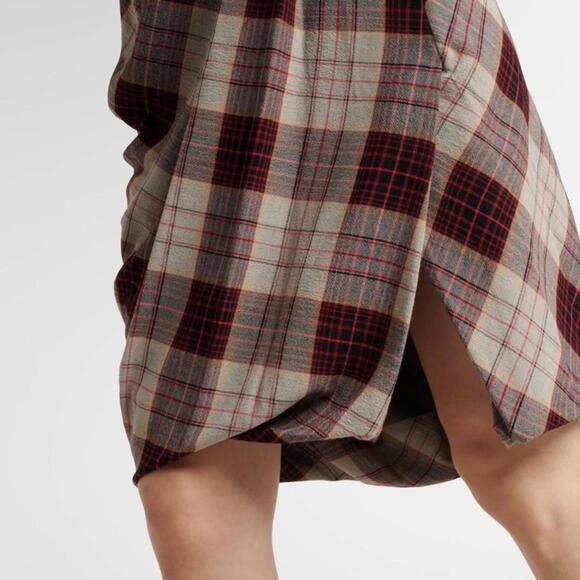 Vivienne Westwood Red Plaid Drunken Midi Pencil Drape Skirt - Picture 5 of 8